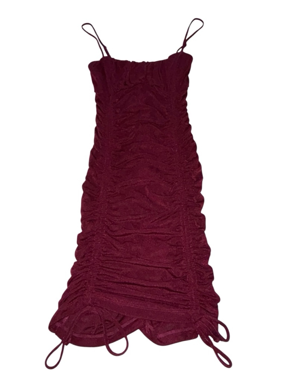 red burgundy ruched mini dress